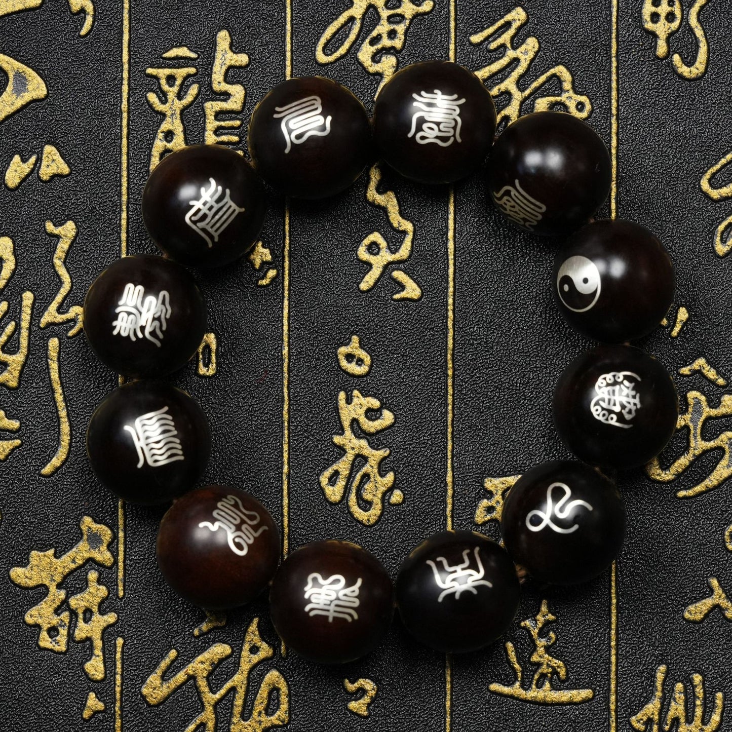 天然雷擊棗木純銀鑲嵌十字天經手串