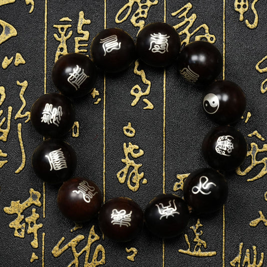 天然雷擊棗木純銀鑲嵌十字天經手串